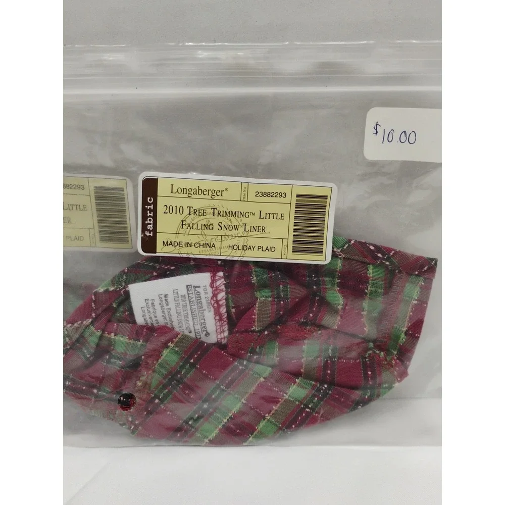 Longaberger 2010 Tree Trimming Little Falling Snow Liner 23882293 Plaid Lot Of 3